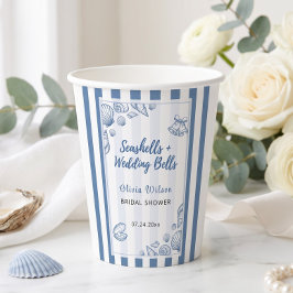 Vasos De Papel Novia con conchas marinas azul náutico personaliza