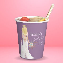 Vasos De Papel Novia de Cabello Rubio Boho con Flores