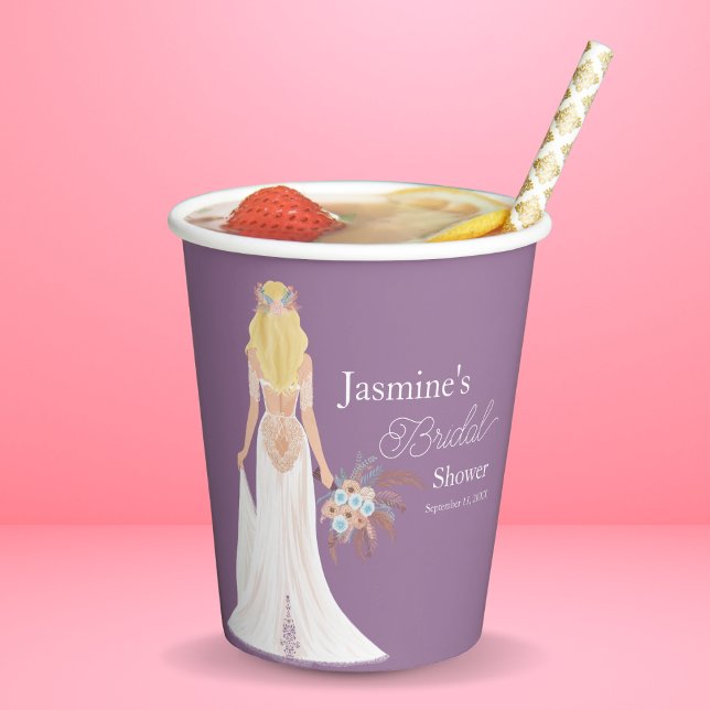 Vasos De Papel Novia de pelo rubio boho con flores (Subido por el creador)