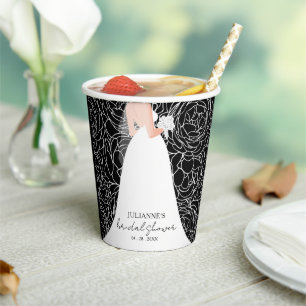 Vasos De Papel Novia Elegante sobre Negro