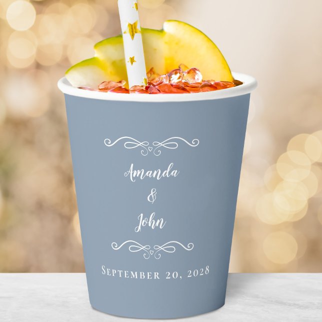 Vasos De Papel Novia Groom Elegant Wedding Recepcion Dusty Blue (Bride Groom Elegant Wedding Reception Dusty Blue Paper Cups)