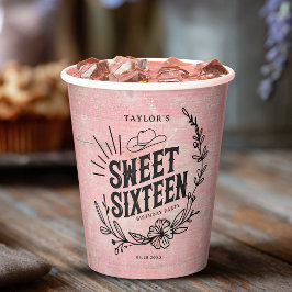 Vasos De Papel Novia Rústica Rosa Occidental Dulce Dieciséis Aniv