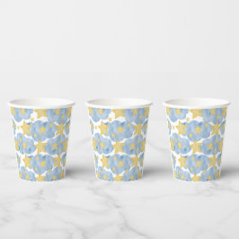 Vasos De Papel Nubes Azules Estrellas Amarillas Cumpleaños Feliz 