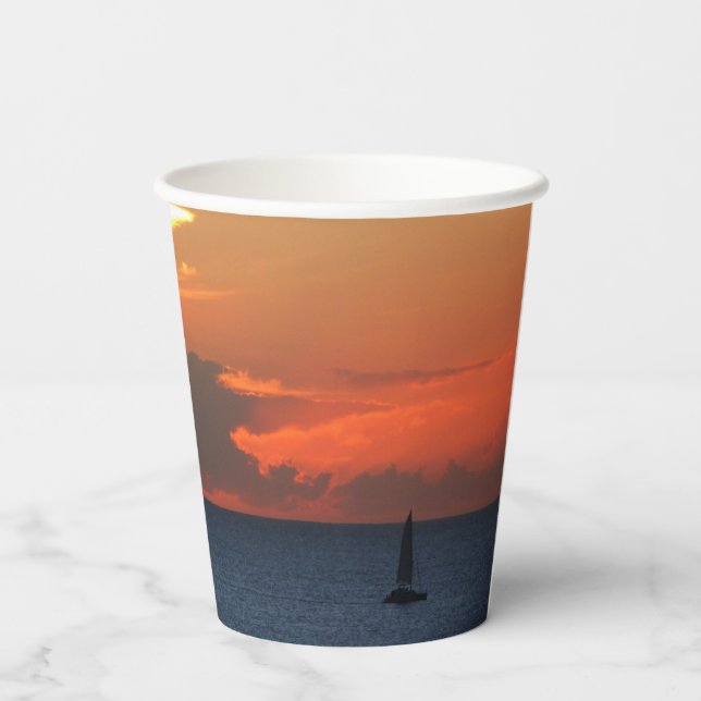 Vasos De Papel Nubes de atardecer y navegación marítima (Reverso )