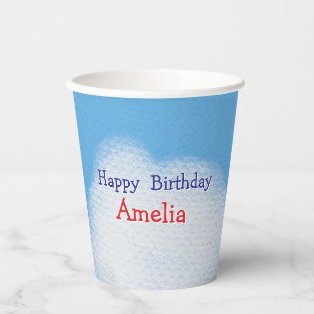 Vasos De Papel Nubes esponjosas y mullidas Cumpleaños (Anverso)