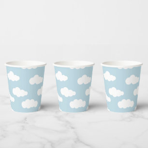 Vasos De Papel Nubes Pastel Bebé Asético Azul Y Blanco