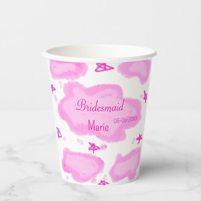 Vasos De Papel nubes rosas estrellas pastel bridesmaid giratorio  (Anverso)