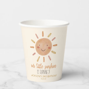 Vasos De Papel Nuestra pequeña fiesta de cumpleaños de sol amaril