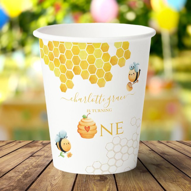 Vasos De Papel Nuestra pequeña miel cumple un cumpleaños de abeja (Subido por el creador)