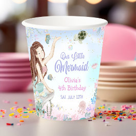 Vasos De Papel Nuestra pequeña sirena Chica de cuarto cumpleaños,