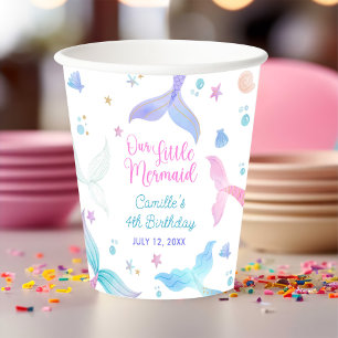 Vasos De Papel Nuestra pequeña sirena Chica de cuarto cumpleaños,