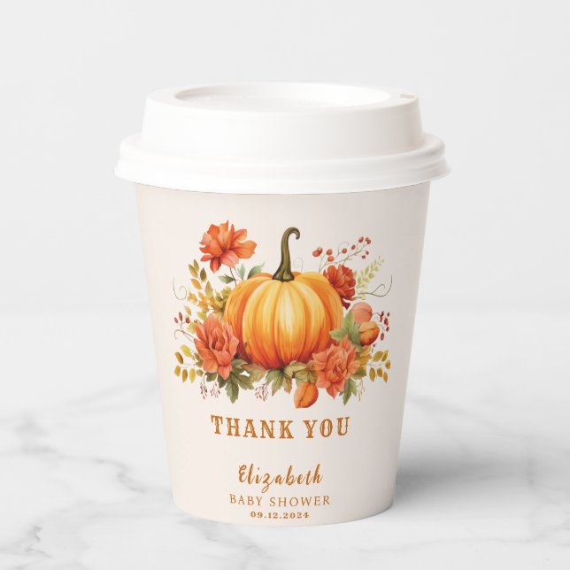 Vasos De Papel Nuestro pequeño calabaza floral Caída Bebé ducha f (Anverso)