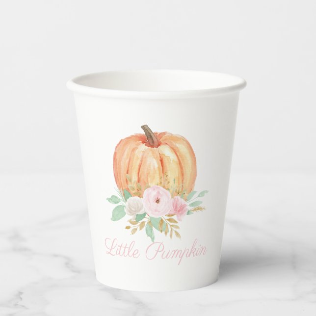 Vasos De Papel Nuestro pequeño calabaza rosa floral primer cumple (Anverso)