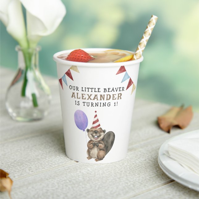 Vasos De Papel Nuestro pequeño castor, primer Fiesta de cumpleaño (in situ)