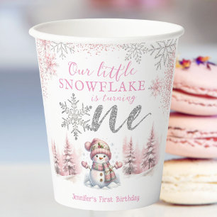 Vasos De Papel Nuestro pequeño Chica de copo de nieve Plata rosa