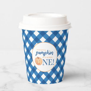 Vasos De Papel Nuestro pequeño Pumpkin azul de cuadros primer cum