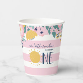 Vasos De Papel Nuestro pequeño sol floral, rayas rosadas de cumpl