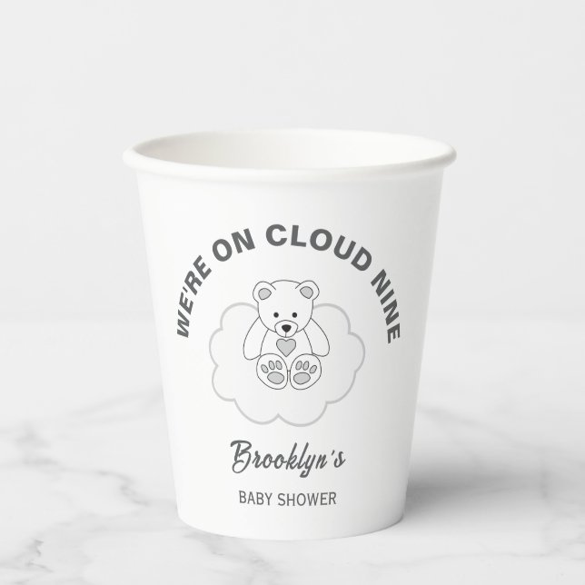 Vasos De Papel Nueve Sexo Neutral Baby Shower Teddy Bear (Anverso)