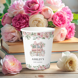 Vasos De Papel Nuevo Capítulo Floral Rosa Bow Baby Shower