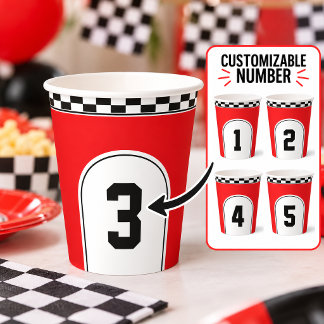 Vasos De Papel Número de carrera personalizado a cuadros rojos