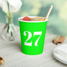 Vasos De Papel número de personalizado neón verde blanco monogram