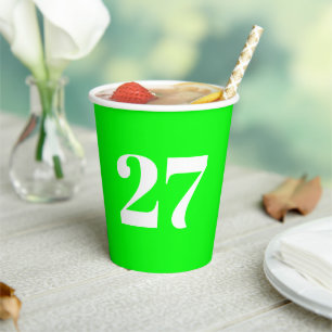 Vasos De Papel número de personalizado neón verde blanco monogram