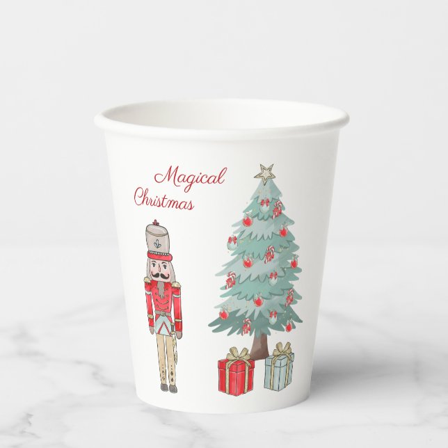 Vasos De Papel Nutcracker, Árbol de Navidad y presentes (Anverso)