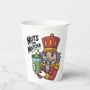 Vasos De Papel Nutcracker Holding Matcha Latte Divertidos Nueces 