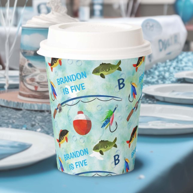 Vasos De Papel O-Fish-ally, niño con temas de pesca 1er cumpleaño (Fishing themed, boy 1st birthday paper cup. O fish ally, little fisherman birthday party theme.
)