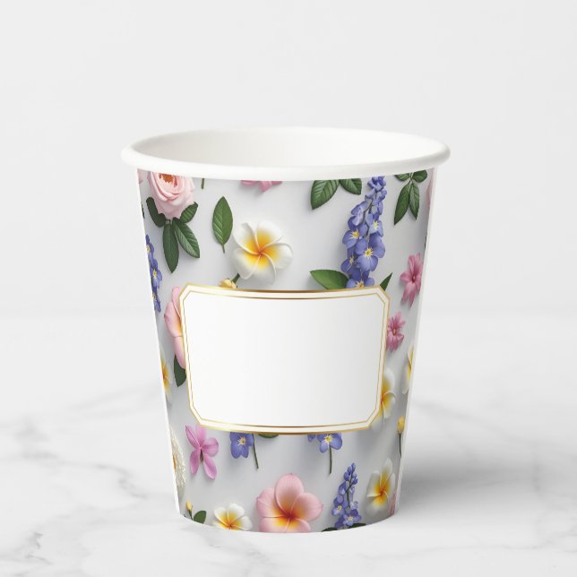 Vasos De Papel Ocasiones especiales personalizables con flores (Anverso)