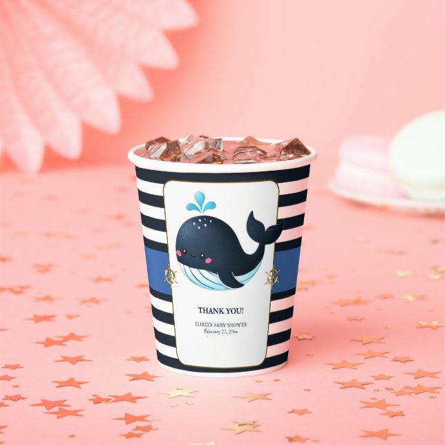 Vasos De Papel Ocean Blue Under the Sea Kawaii Whale Baby Shower (in situ)