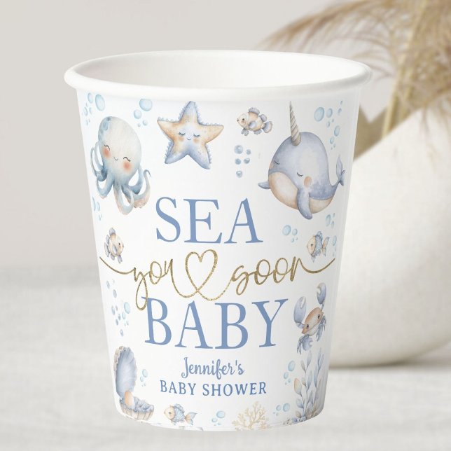 Vasos De Papel Ocean Sea You Soon Baby Shower Niño Azul (Subido por el creador)
