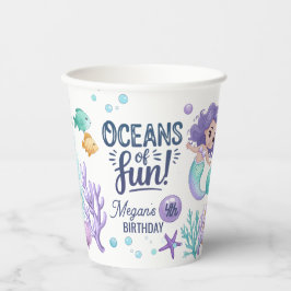 Vasos De Papel Océanos de la Fun Mermaid Cumpleaños V1 ID1142 Cop