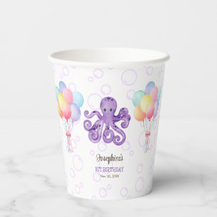 Vasos De Papel Octopus Balloon Purple Bubble Kids Cumpleaños