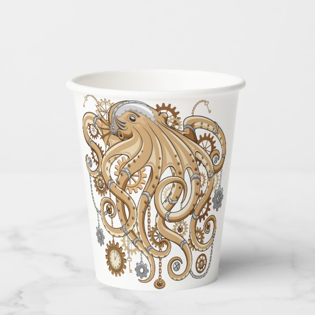 Vasos De Papel Octopus Steampunk Surreal Retro Style Machine (Anverso)
