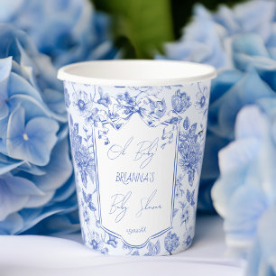Vasos De Papel Oh baby blue toile de jouy bow baby ducha
