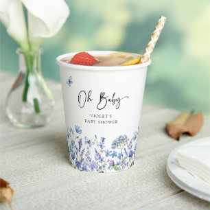 Vasos De Papel Oh Baby Blue Wildflower Baby Shower