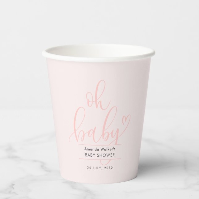 Vasos De Papel Oh Baby Calligraphy Pink Script Baby Shower (Anverso)