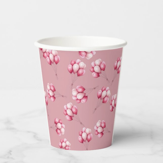 Vasos De Papel Oh Baby Globos Rosados (Anverso)