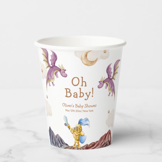 Vasos De Papel Oh Baby Medieval Fairytale Dragon Boy Baby Shower (Anverso)