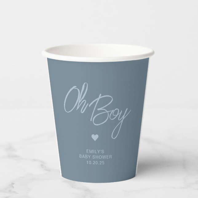 Vasos De Papel Oh Baby Modern Minimal Dusty Blue Boy Baby Shower (Anverso)