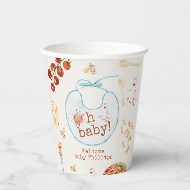 Vasos De Papel Oh Baby Pasta y Pacificadores Blue Boy Baby Shower (Anverso)