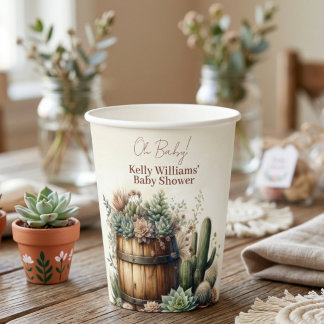 Vasos De Papel Oh Baby! Rustic Succulents & Cacti Baby Shower