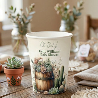Vasos De Papel Oh Baby! Rustic Succulents & Cacti Baby Shower