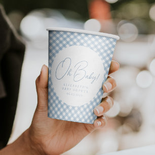 Vasos De Papel Oh bebé azul gingham ducha de bebé personalizada