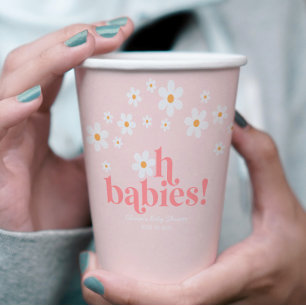 Vasos De Papel Oh Bebés Fiesta Retro Daisy Rosa Baby Shower