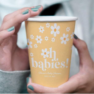 Vasos De Papel Oh bebés Retro Daisy Baby Shower amarillo