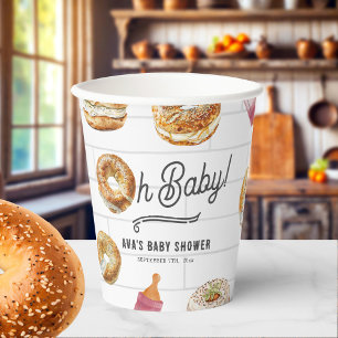Vasos De Papel Oh Botellas Bebés y Bagels Baby Shower Brunch Rosa