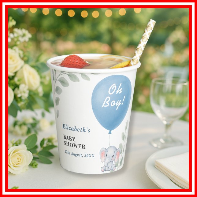 Vasos De Papel Oh Boy Balloon Elephant Eucalyptus Baby Shower (Subido por el creador)