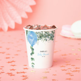 Vasos De Papel Oh Boy globo verde eucalipto bebé ducha